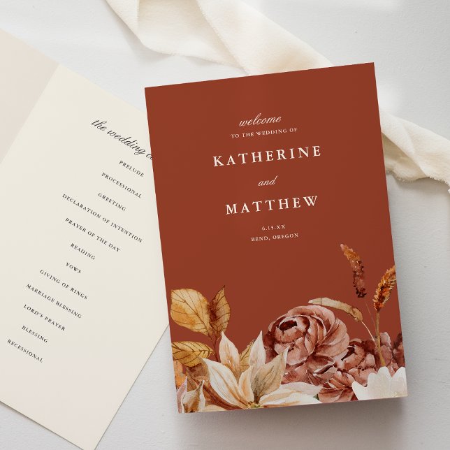 Programa Cerimônia de Casamento de Terracotta Floral do out (Criador carregado)