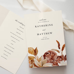 Programa Cerimônia de Casamento de Tons Florais do outono E