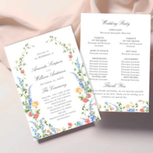 Programa Cerimônia de Casamento de Watercolor Meadow Wildfl