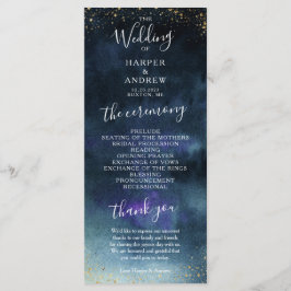 Programa Cerimônia de Casamento Elegante Dourado do marinho