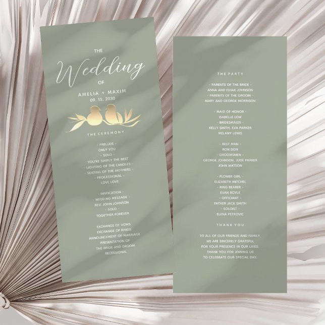 Programa Cerimônia de Casamento em Verde Salvia Dourado (Criador carregado)
