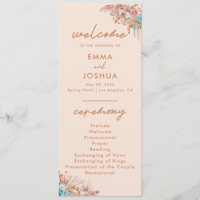 Programa Cerimônia de Casamento Floral Boho Moderna (Frente)