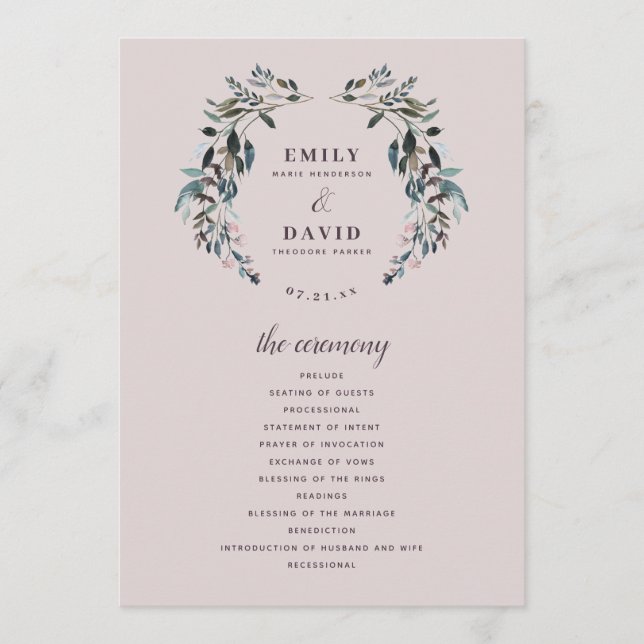 Programa Cerimônia de Casamento Floral de Mauve Purple (Frente)