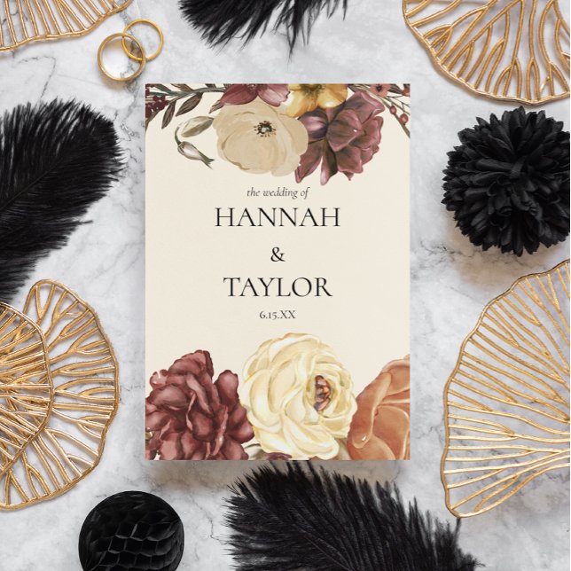 Programa Cerimônia de Casamento Floral de outono Elegante (Criador carregado)