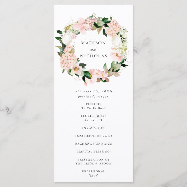 Programa Cerimônia de Casamento Floral de primavera Blush (Frente)