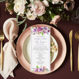 Programa Cerimônia de Casamento Floral de Púrpura primavera