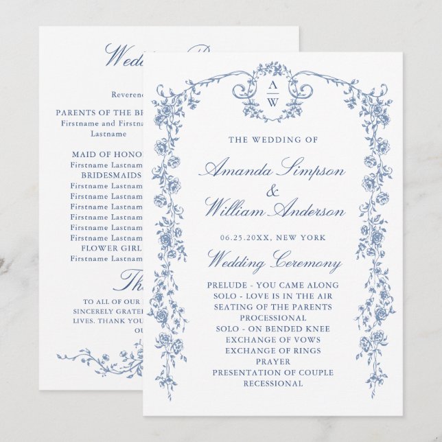 Programa Cerimônia de Casamento Floral do Ornamentado Vitor (Frente/Verso)