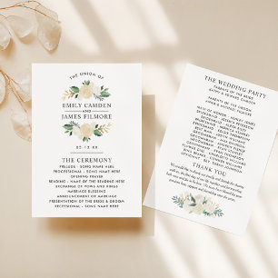 Programa Cerimônia de Casamento Floral Dourado Creme