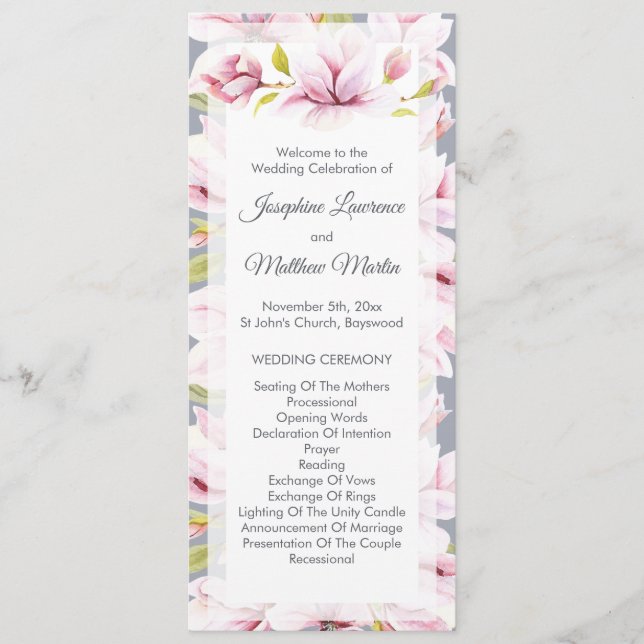 Programa Cerimônia de Casamento Floral Magnolia Charm (Frente)