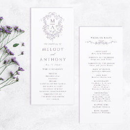 Programa Cerimônia de Casamento Lavanda Clássica Floral Cre