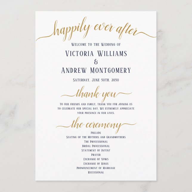 Programa Cerimônia de Casamento Minimalista com Letra Doura (Frente)