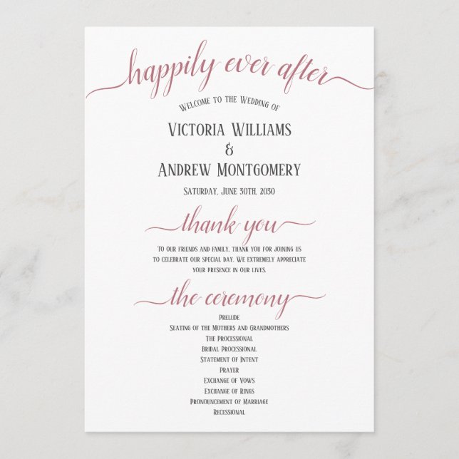 Programa Cerimônia de Casamento Minimalista com Letra Moder (Frente)
