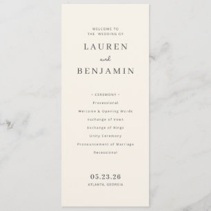 Programa Cerimônia de Casamento Minimalista Creme Elegante