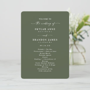 Programa Cerimônia de Casamento Minimalista em Verde com Mo