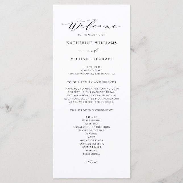 Programa Cerimônia de Casamento Minimalista Preta com Letra (Frente)