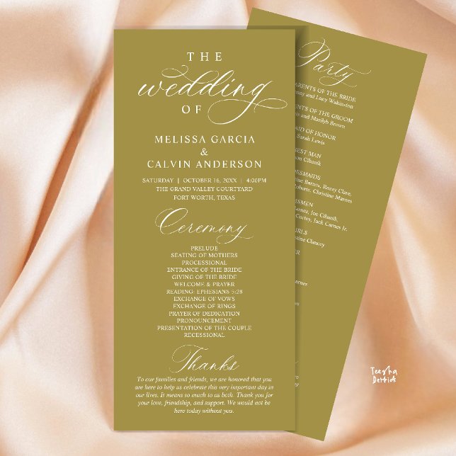 Programa Cerimônia de Casamento Moderna, Chique e Elegante (Modern Classy Elegant Wedding Ceremony Program card yellow gold)