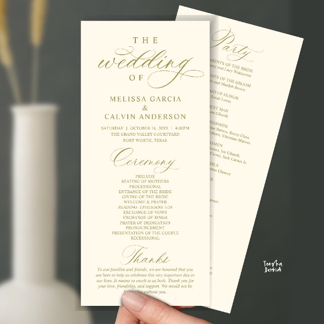 Programa Cerimônia de Casamento Moderna e Sofisticada (Modern Classy Elegant Wedding Ceremony Program card yellow gold)