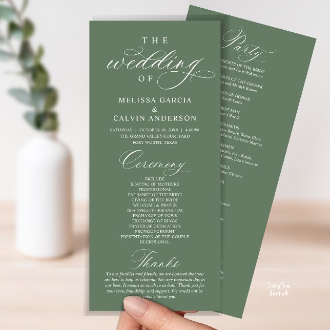 Programa Cerimônia de Casamento Moderna e Sofisticada (Modern Classy Elegant Wedding Ceremony Program card sage green)