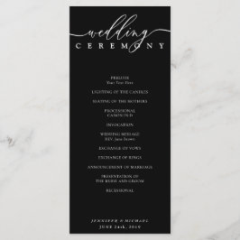 Programa Cerimônia de Casamento Preto e Branco com Assinatu