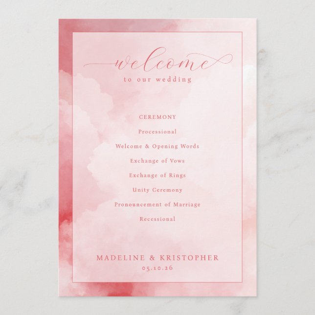 Programa Cerimônia de Casamento Romântica com Nuvens Cor-de (Frente)