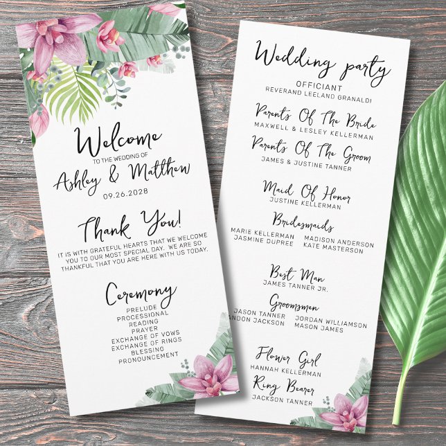 Programa Cerimônia de Casamento Tropical Floral (Chic Floral Palm Tropical Elegant Wedding Ceremony Program)