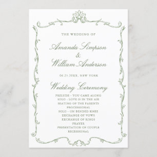 Programa Cerimônia de Casamento Verde da Ornamentado Vitori