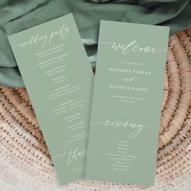 Programa Cerimônia de Casamento Verde Elegante Sage (Criador carregado)