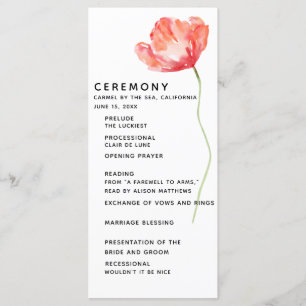 Programa Cerimónia de casamento vermelha da papoila