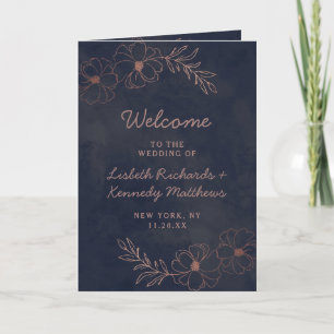 Programa Cerimônia de marinho Azul e Rosa Gold Foil Chic