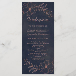 Programa Cerimônia de marinho Azul e Rosa Gold Foil Chic