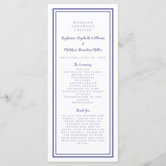 Programa Cerimônia de Serviço de Casamento Branco Periwinkl (Frente)