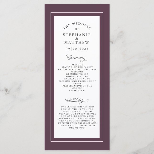 Programa Cerimônia de Serviço de Casamento Elegante Luxo Ro (Frente)