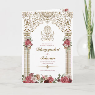 Programa Cerimônia Hindu de Casamento (Dourado Rosa Vermelh