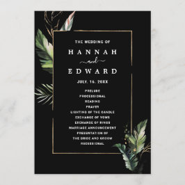 Programa Cerimônia Negra de Casamento de Folhagem Tropical 