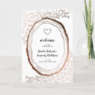 Programa Cerimônia Rustic Wood Slice Copper Foil Casamento
