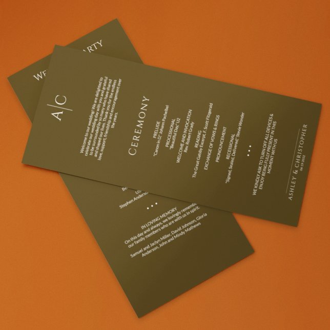 Programa Cerimônia Simples de Casamento de Bronze Escuro (Criador carregado)