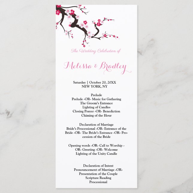 Programa Cherry Blossom Pink White Ceremony Program (Frente)