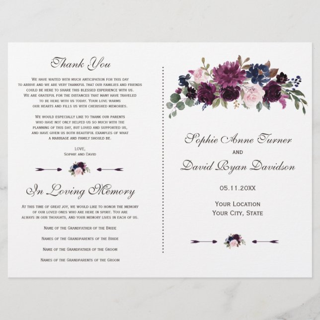 Programa Chic de Lavanda Azul Marinho Floral Bloom (Frente)