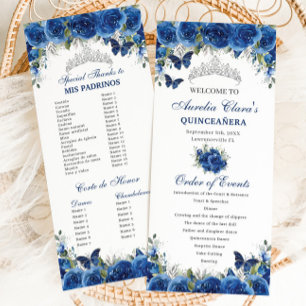 Programa Chic Royal Blue Floral Quinceañera Ordem dos Event