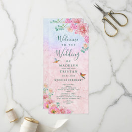 Programa Chic Verde e Rosa Delicado Casamento em Aquarela