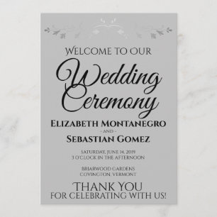 Programa Cinza Elegante com Casamento Flourado de Prata