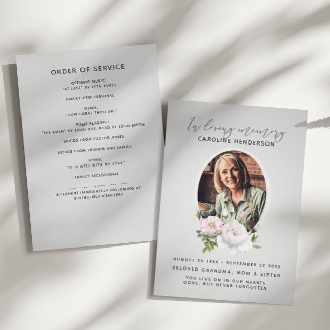 Programa Cinza Watercolor Floral Foto 2 Páginas Funeral (Criador carregado)