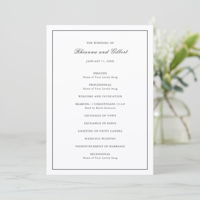 Programa Classic Border Black and White Timeless Wedding (Em pé/Frente)