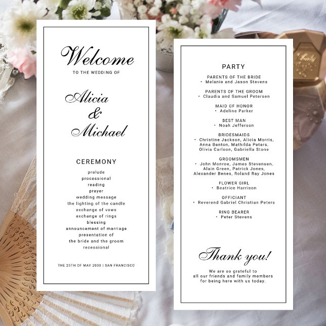 Programa Classic elegant calligraphy black white wedding (Criador carregado)