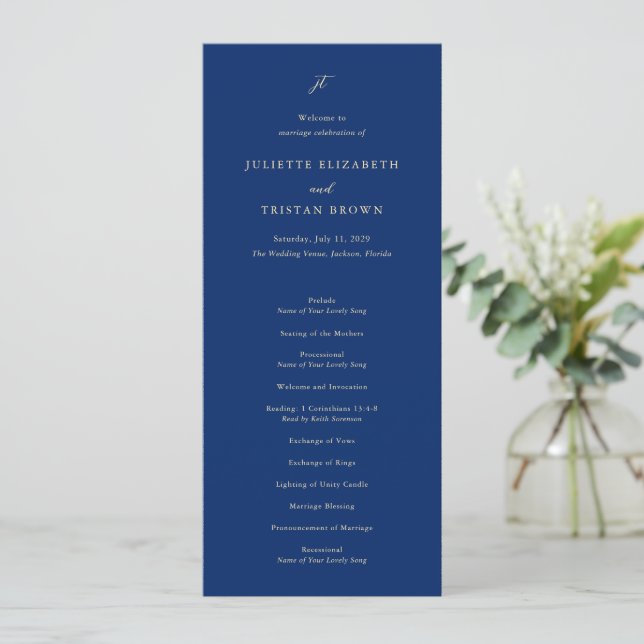 Programa Classic Navy and Cream Elegant Wedding (Em pé/Frente)