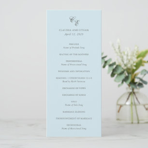 Programa Clássico Azul Pó Monograma Casamento Elegante