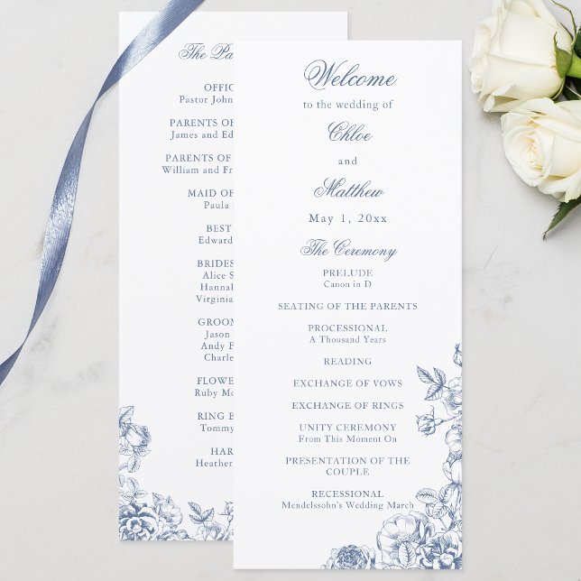 Programa Clássico Casamento Floral Azul Elegante e Empolado (Criador carregado)