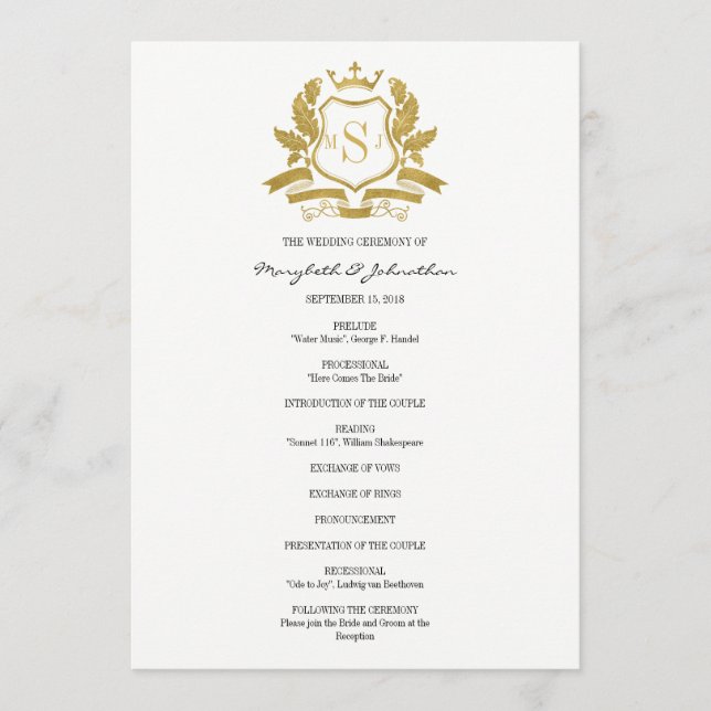 Programa Clássico de Casamento Dourado de Crest (Frente)