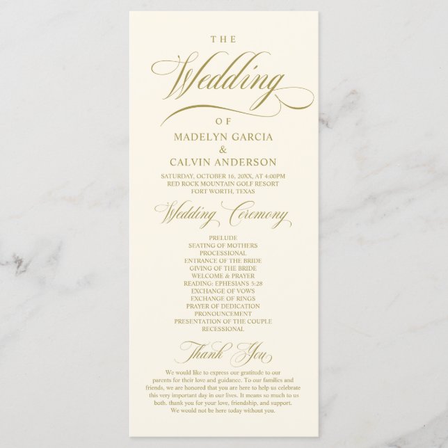 Programa Clássico Elegant Wedding Foldable Program (Frente)