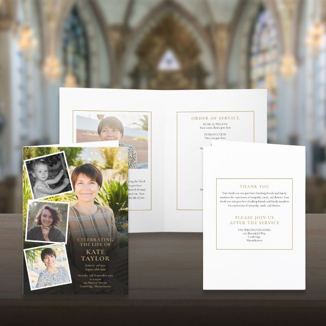 Programa Colagem de Fotos Ordem de Serviço de Funeral Dobra (Photo Collage Funeral Order Of Service Folded Program)